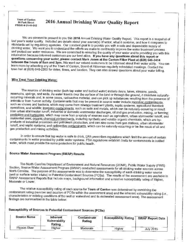 2016 Annual Drinking Water Quality Report Town of Canton
