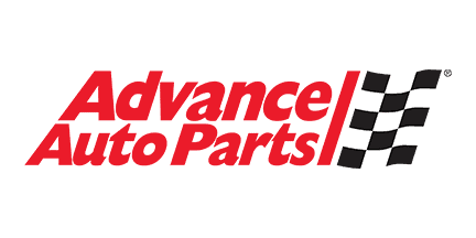 Advance Auto Parts logo in red text next to a black and white checkered flag design, symbolizing racing or automotive themes.