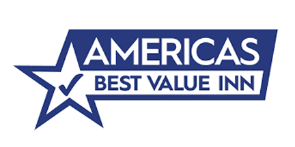 Blue and white Americas Best Value Inn logo with a star outline and checkmark on the left.