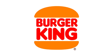 Burger King logo with the words BURGER KING in red, stacked between two orange bun shapes, resembling a hamburger.