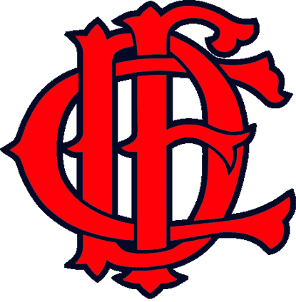 A red, ornate interlocking monogram with the letters MFC outlined in black, resembling a vintage or traditional sports team logo on a light gray background.
