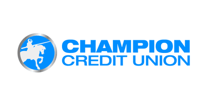 A blue and white logo with a knight on horseback inside a circle and the words CHAMPION CREDIT UNION in bold, blue text to the right.