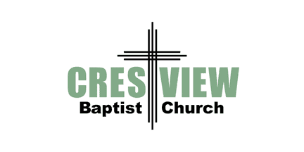 Crestview Baptist Church logo with a stylized cross made of intersecting lines between the words Crestview in green and Baptist Church in black text below.