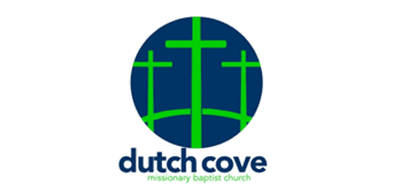 Logo with three green crosses inside a blue circle above the words dutch cove missionary baptist church in blue and green text on a white background.