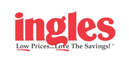 Red Ingles logo with the words Low Prices...Love The Savings! in black below it on a white background.