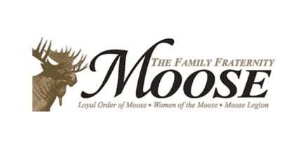 Logo with a moose head on the left and text: The Family Fraternity Moose. Loyal Order of Moose • Women of the Moose • Moose Legion.