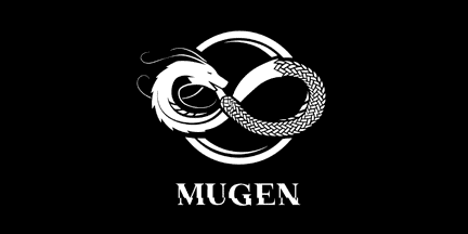 A white dragon forms an infinity symbol by biting its own tail, with MUGEN written below on a black background.