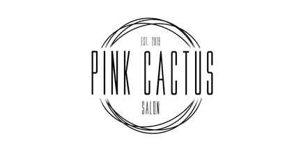 Logo with overlapping circles and the text: Est. 2018 PINK CACTUS SALON in tall, thin letters, centered inside the circles on a white background.