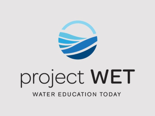 Project WET logo with stylized blue water waves inside a circle above the text project WET and WATER EDUCATION TODAY on a light gray background.
